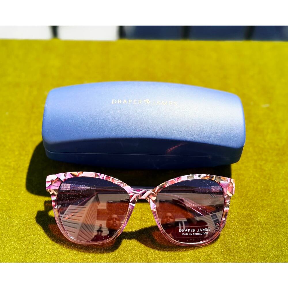 ✨ NEW Draper James Pink Floral Acetate Cat-Eye Sunglasses with Blue Hard Case